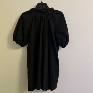 Caryn Lawn Black Short Puff Sleeve Shift Dress Lightweight Minimalist